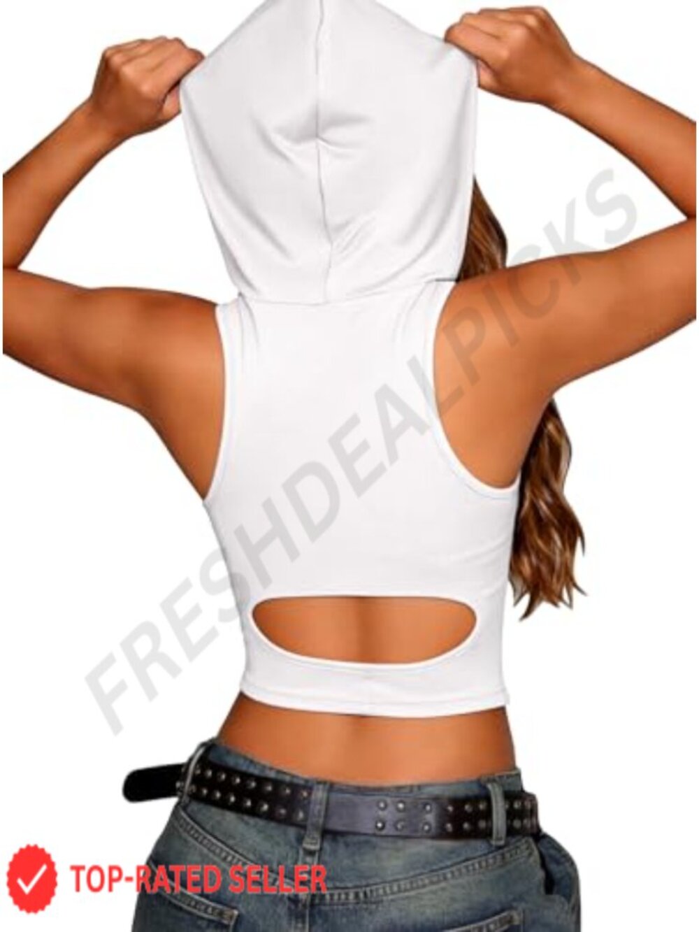 Sleeveless Hoodie Cut Out Back Crop Tank Top Rave Party Summer